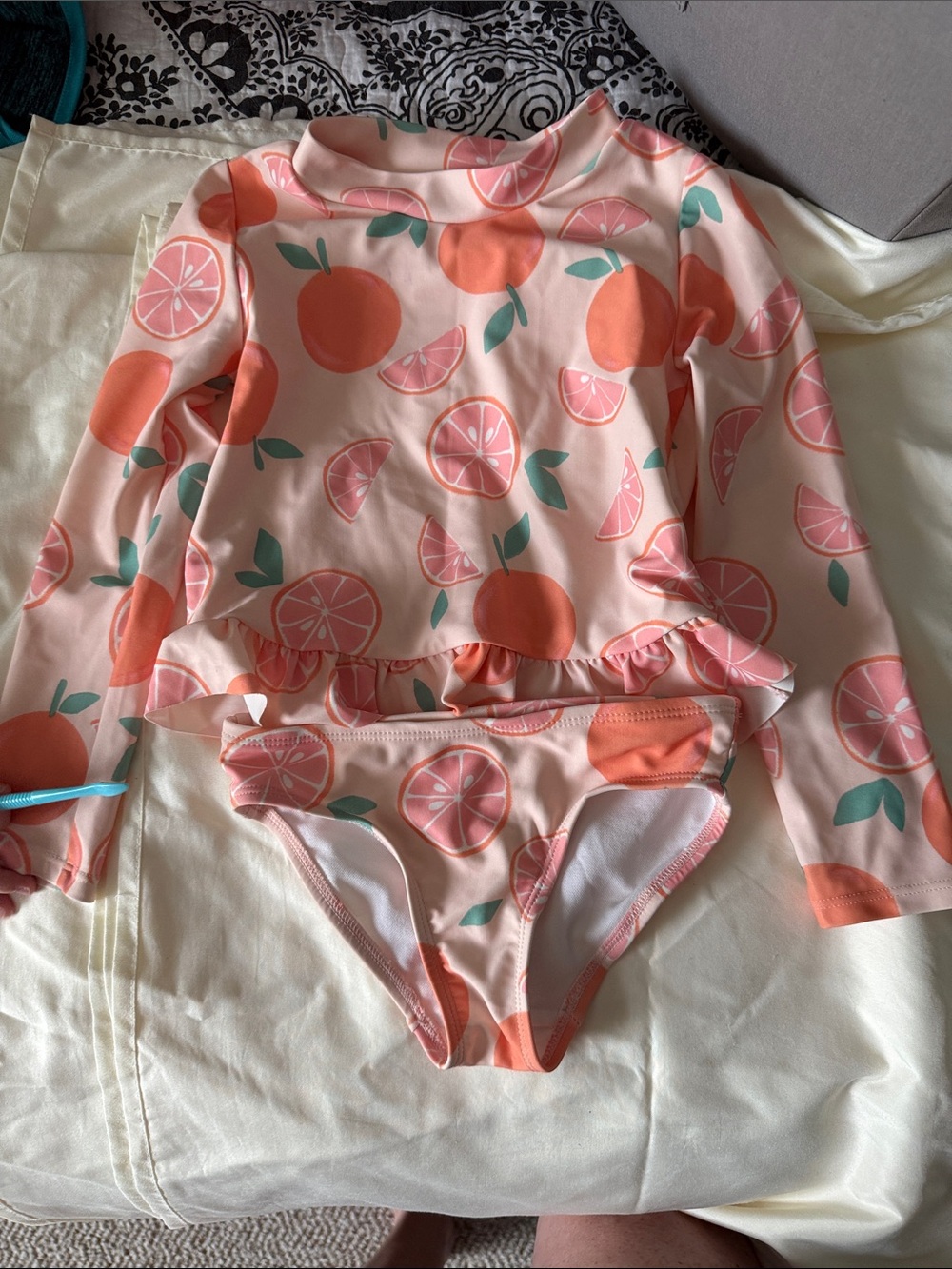 Carter's Pink and Orange Citrus Print Long-Sleeve Rashguard Bikini Set